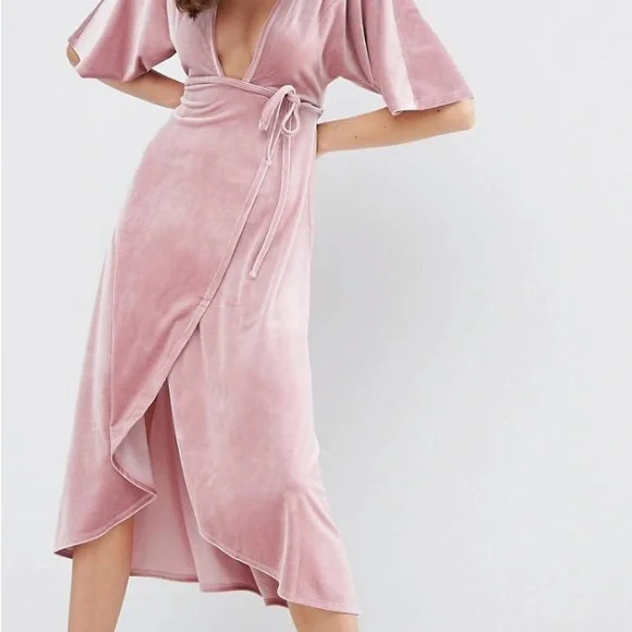 pink wrap dress asos ASOS Blush Pink High-Low Wrap Dress